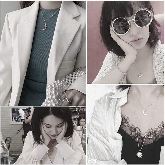 Sterling Silver Moon Phase Necklace, Delicate Crescent Pendant, Adjustable Chain - Picture 4 of 7